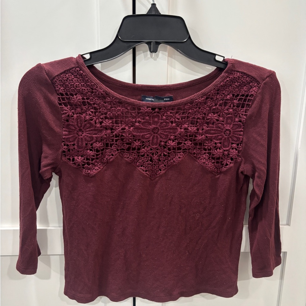 American Eagle Outfitters Maroon Lace Blouse